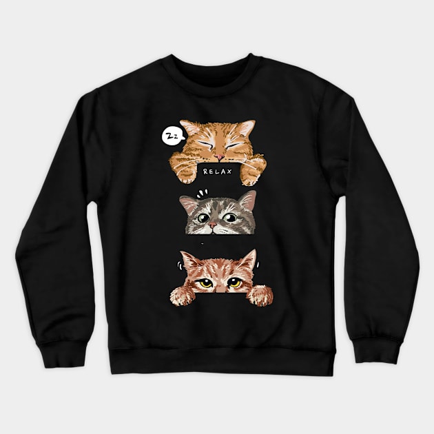 cute cat mood on black background illustration Crewneck Sweatshirt by windhamshop